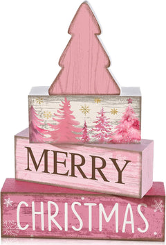 Lineshading 4 Pcs Pink Halloween Tiered Tray Decor, Wooden Ghost Signs
