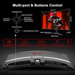 SANSUI 24 Inch Curved 160Hz Gaming Monitor,1500R Curved Gaming Monitor