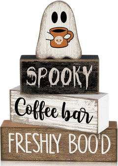 Lineshading 4 Pcs Pink Halloween Tiered Tray Decor, Wooden Ghost Signs