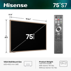 Hisense 85“ Hi-QLED 4K S7 CanvasTV Series Google Smart Art TV (85S7SG, 2026 New) - 144Hz, Art Gallery, Dolby Vision HDR, Anti-Glare Panel, Hi-Matte Display, Frame & UltraSlim Wall Mount Included