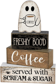 Lineshading 4 Pcs Pink Halloween Tiered Tray Decor, Wooden Ghost Signs