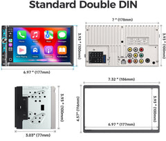 Double Din Car Stereo with 7" HD Touchscreen, Wireless Apple Carplay & Android Auto, Bluetooth, 240W, SWC, Subwoofer Output, Mirror Link, FM/AM Car Radio Receiver, Backup Camera