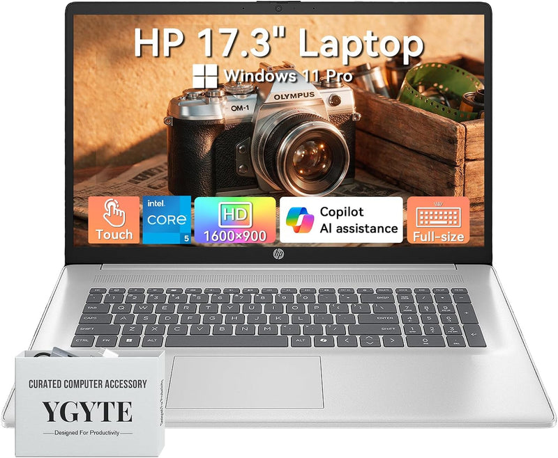 HP 17 Inch Laptop Touchscreen Computer, 17.3 HD+ Business Laptop AI PC, Intel Core 5(10-Core, Beat i7-1355U), 32GB RAM 2TB SSD, Windows 11 Pro, Backlit Keyboard, USB-C(Displayport)&HDMI
