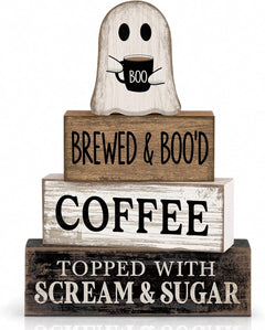 Lineshading 4 Pcs Pink Halloween Tiered Tray Decor, Wooden Ghost Signs