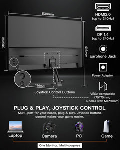 SANSUI 24 Inch Curved 160Hz Gaming Monitor,1500R Curved Gaming Monitor