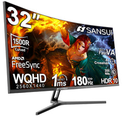 SANSUI 24 Inch Curved 160Hz Gaming Monitor,1500R Curved Gaming Monitor