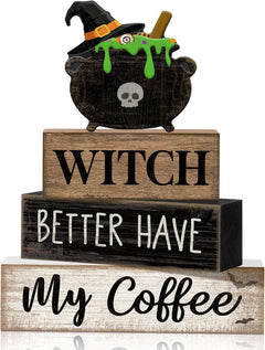 Lineshading 4 Pcs Pink Halloween Tiered Tray Decor, Wooden Ghost Signs