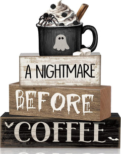Lineshading 4 Pcs Pink Halloween Tiered Tray Decor, Wooden Ghost Signs