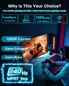 SANSUI 24 Inch Curved 160Hz Gaming Monitor,1500R Curved Gaming Monitor
