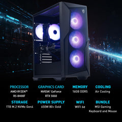 msi Codex Z2 Gaming Desktop, AMD R7-8700F, RTX 5070, 32GB DDR5, 2TB SSD