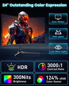 SANSUI 24 Inch Curved 160Hz Gaming Monitor,1500R Curved Gaming Monitor