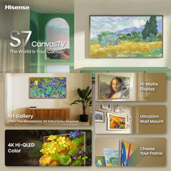 Hisense 85“ Hi-QLED 4K S7 CanvasTV Series Google Smart Art TV (85S7SG, 2026 New) - 144Hz, Art Gallery, Dolby Vision HDR, Anti-Glare Panel, Hi-Matte Display, Frame & UltraSlim Wall Mount Included