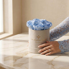 Essence Beige Suede Box | Light Blue Roses