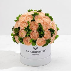 Classic White Box | Peach Persian Buttercups & Green Hydrangeas